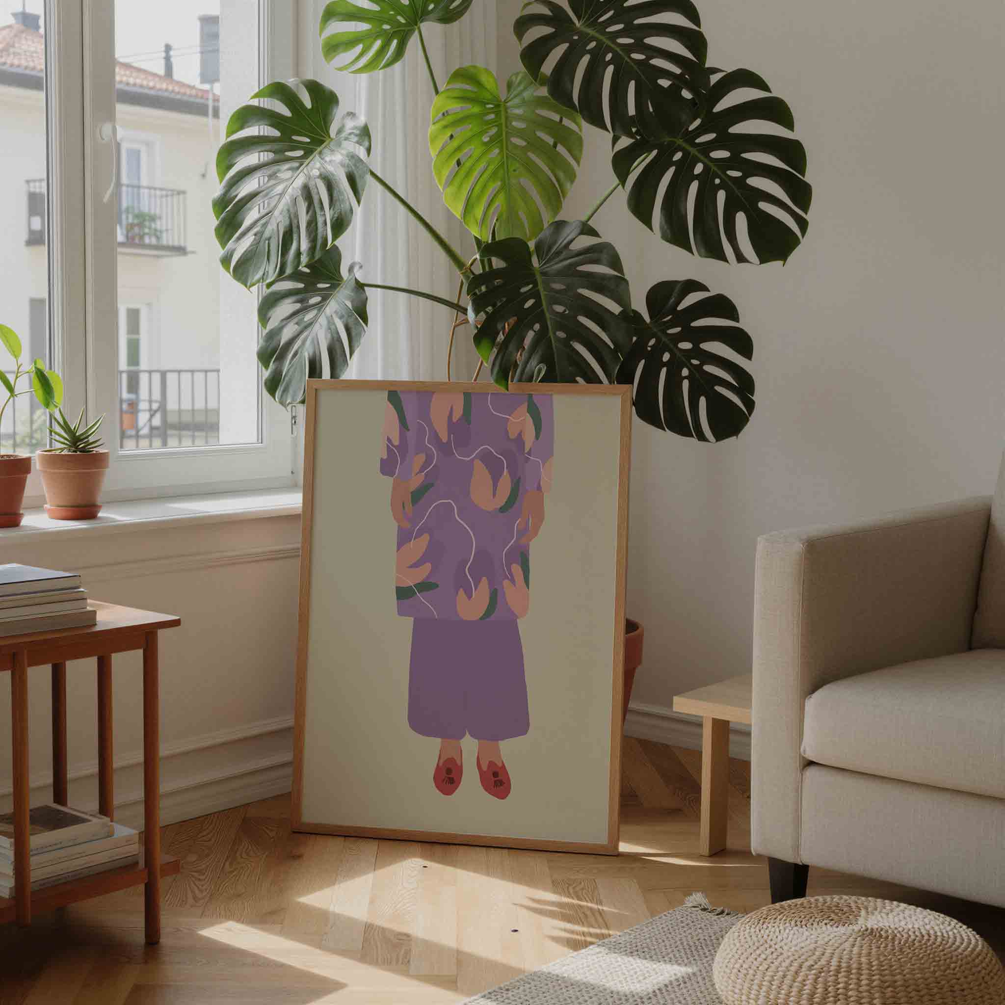 Paarse outfit met bloemen Poster