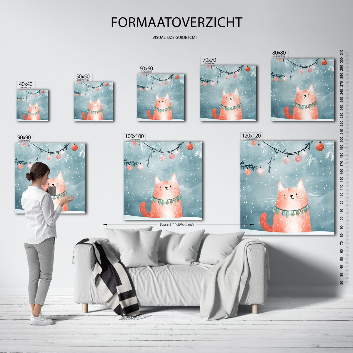 Kat met kerstversiering Poster