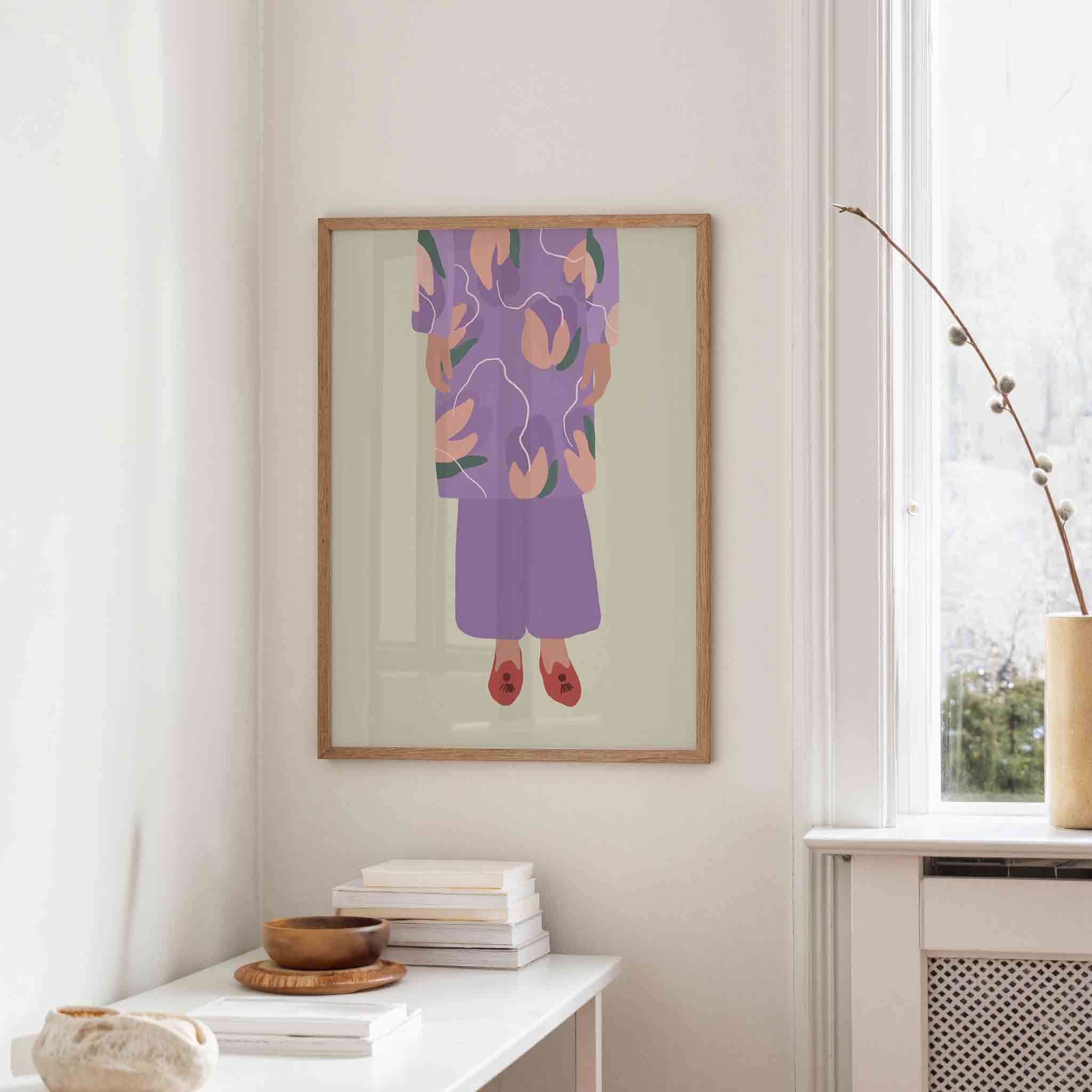 Paarse outfit met bloemen Poster