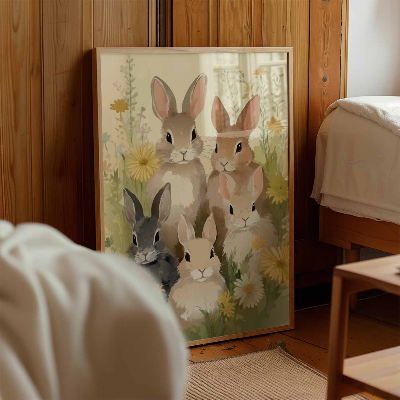 Vrolijke Konijntjes in Bloementuin Poster-WallArtistic