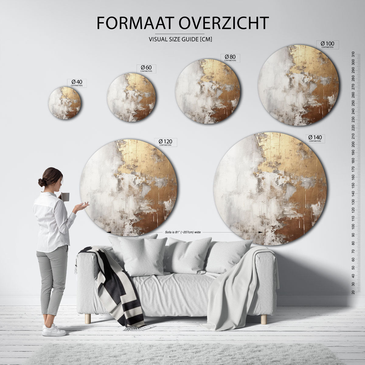 Goud en beige textuur Muurcirkel