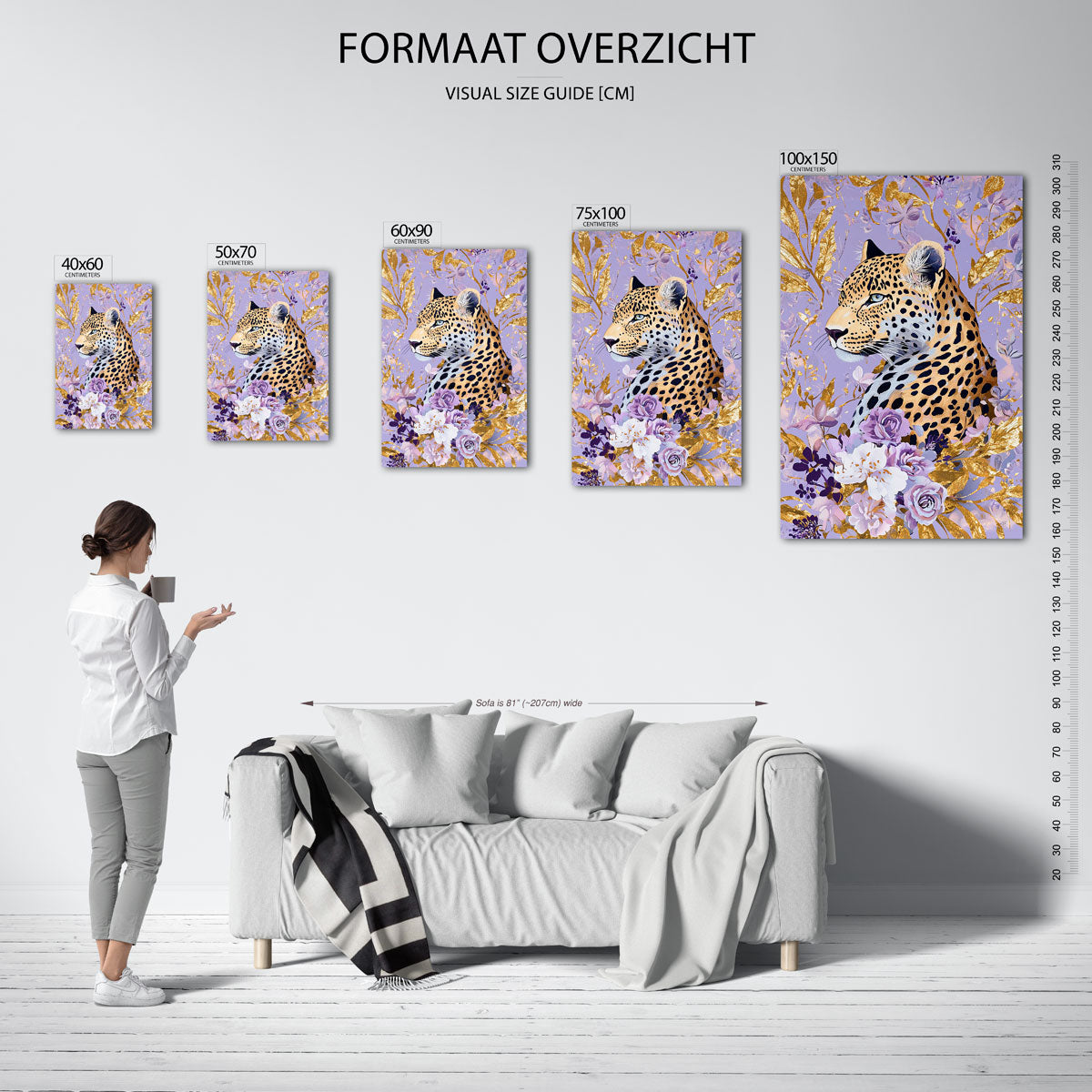 Luipaard met bloemen Kunstwerk