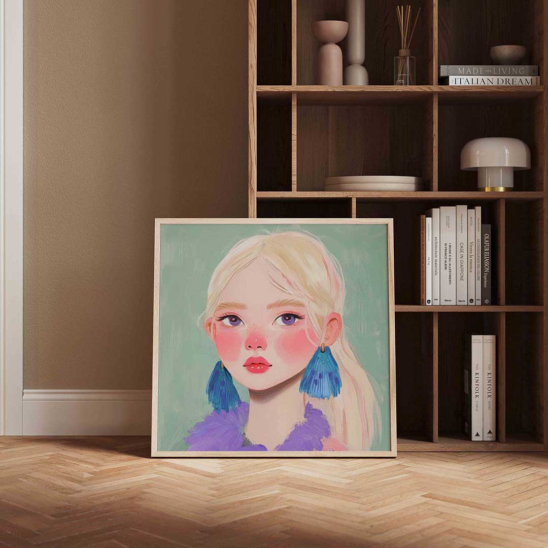 Portret met blauwe oorbellen Poster