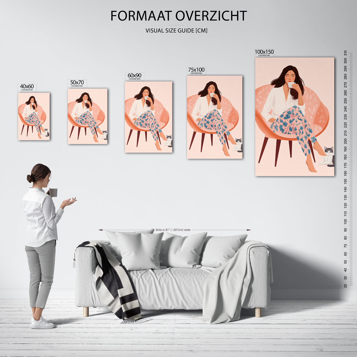 Vrouw met koffie Kunstwerk