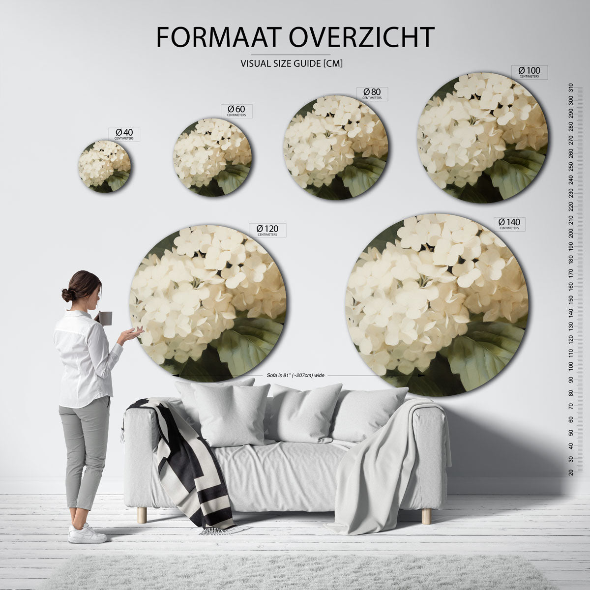 Witte bloemen Muurcirkel