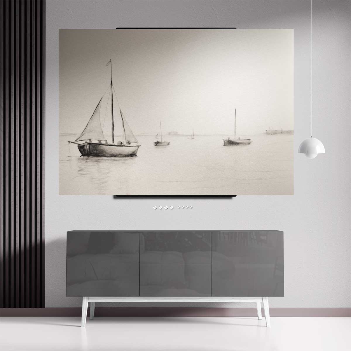 Rustige Zeilschepen op Stil Water Kunstwerk-canvas-dibond-plexiglas-wanddecoratie-WallArtistic