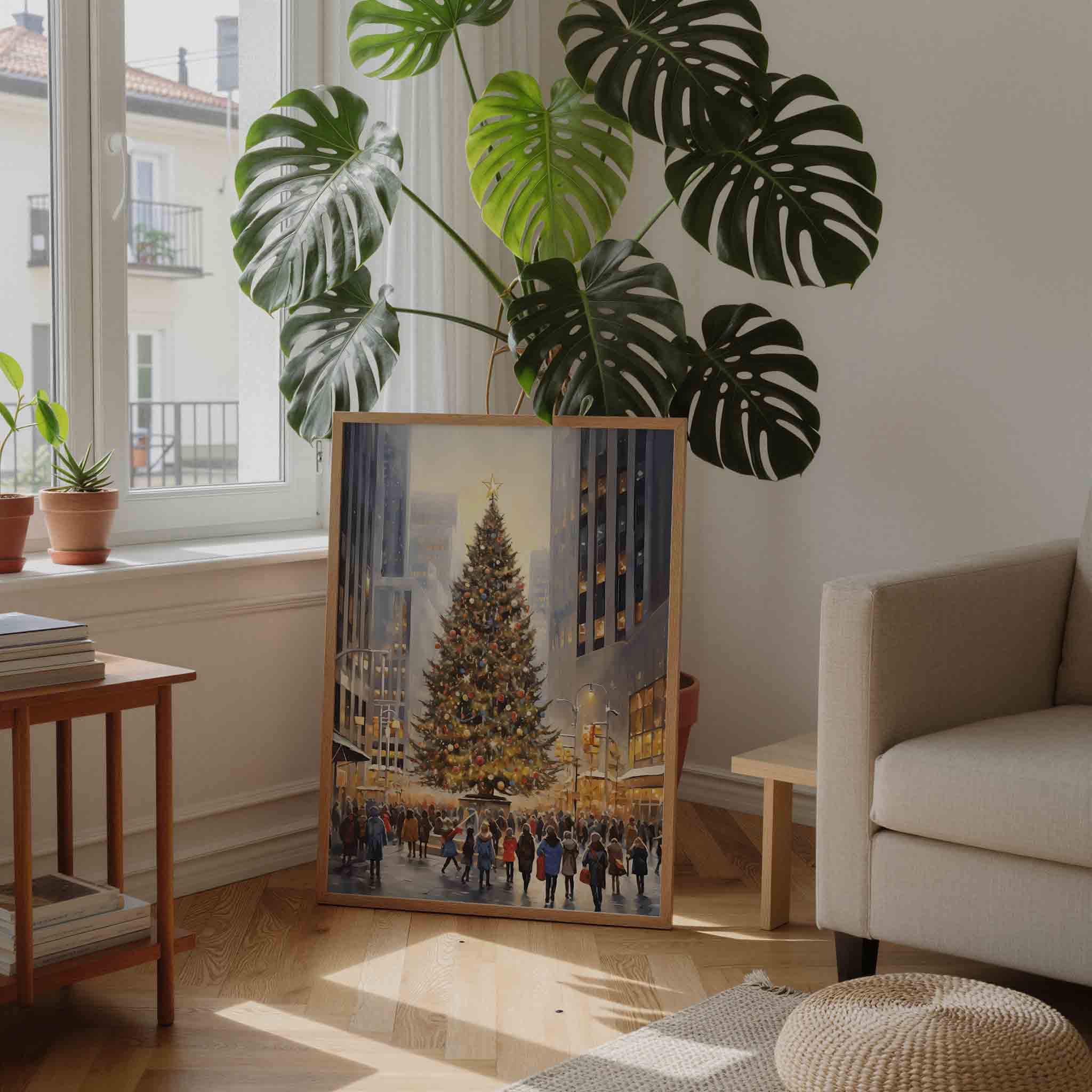 Kerstboom in stadsplein Poster