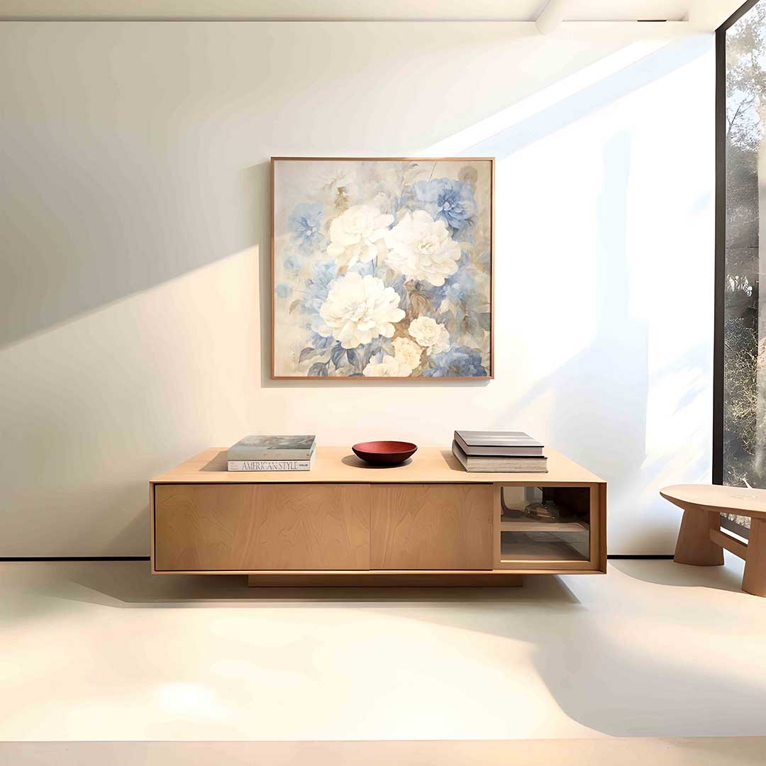 Bloemen in blauw en beige Poster