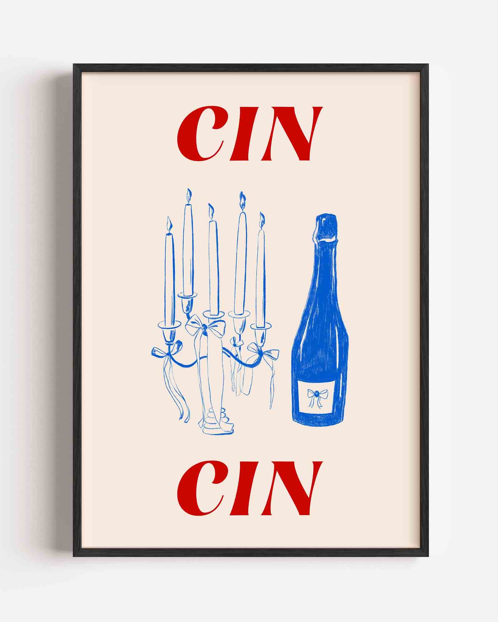 Cin cin fles en kaarsen Poster
