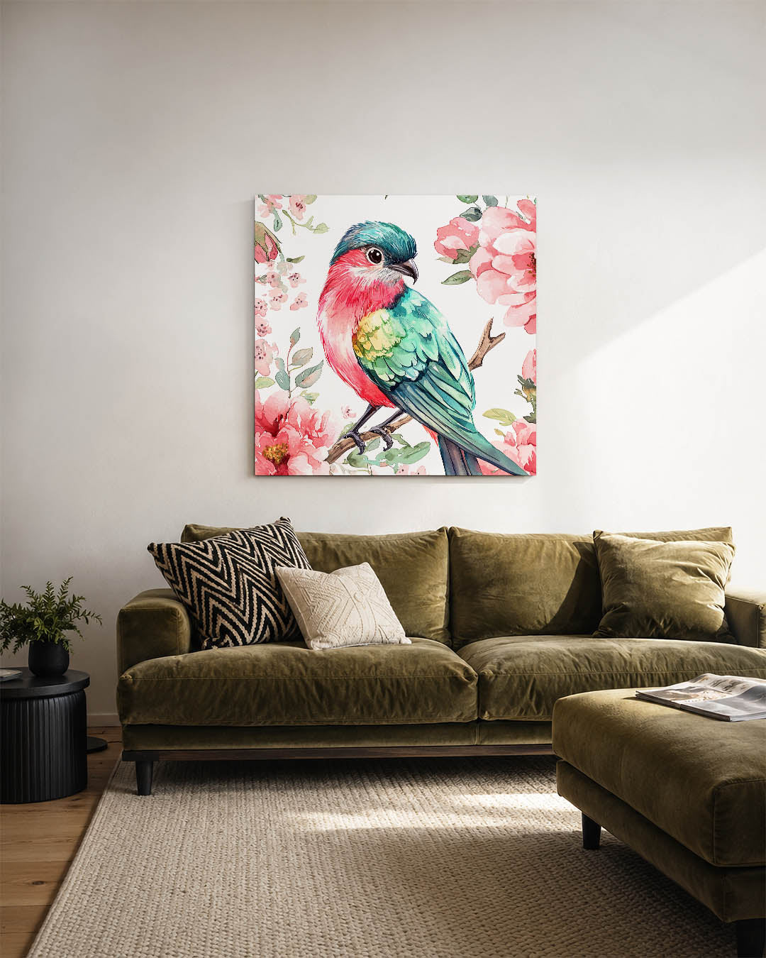 Vogel en bloemen Kunstwerk