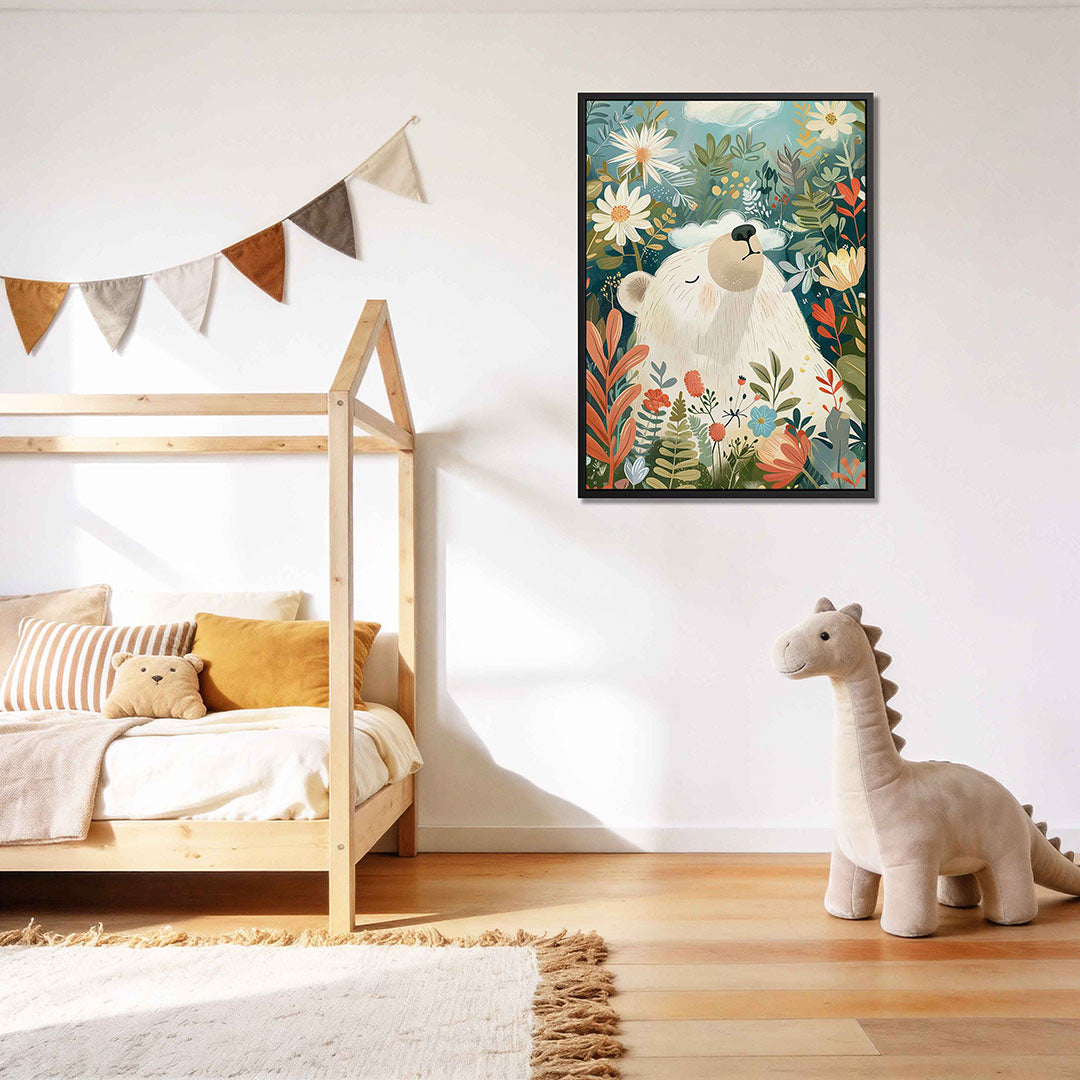Dromerige beer in bloemen Kunstwerk