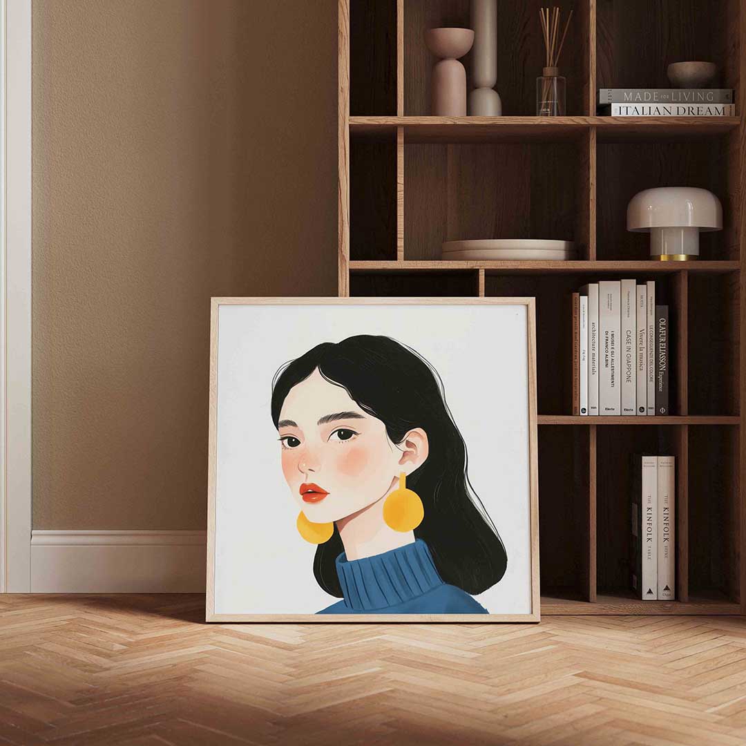 Vrouw met gele oorbellen Poster