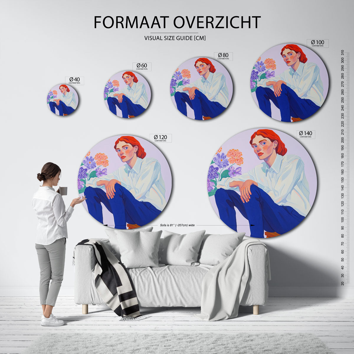 Vrouw met bloemen Muurcirkel