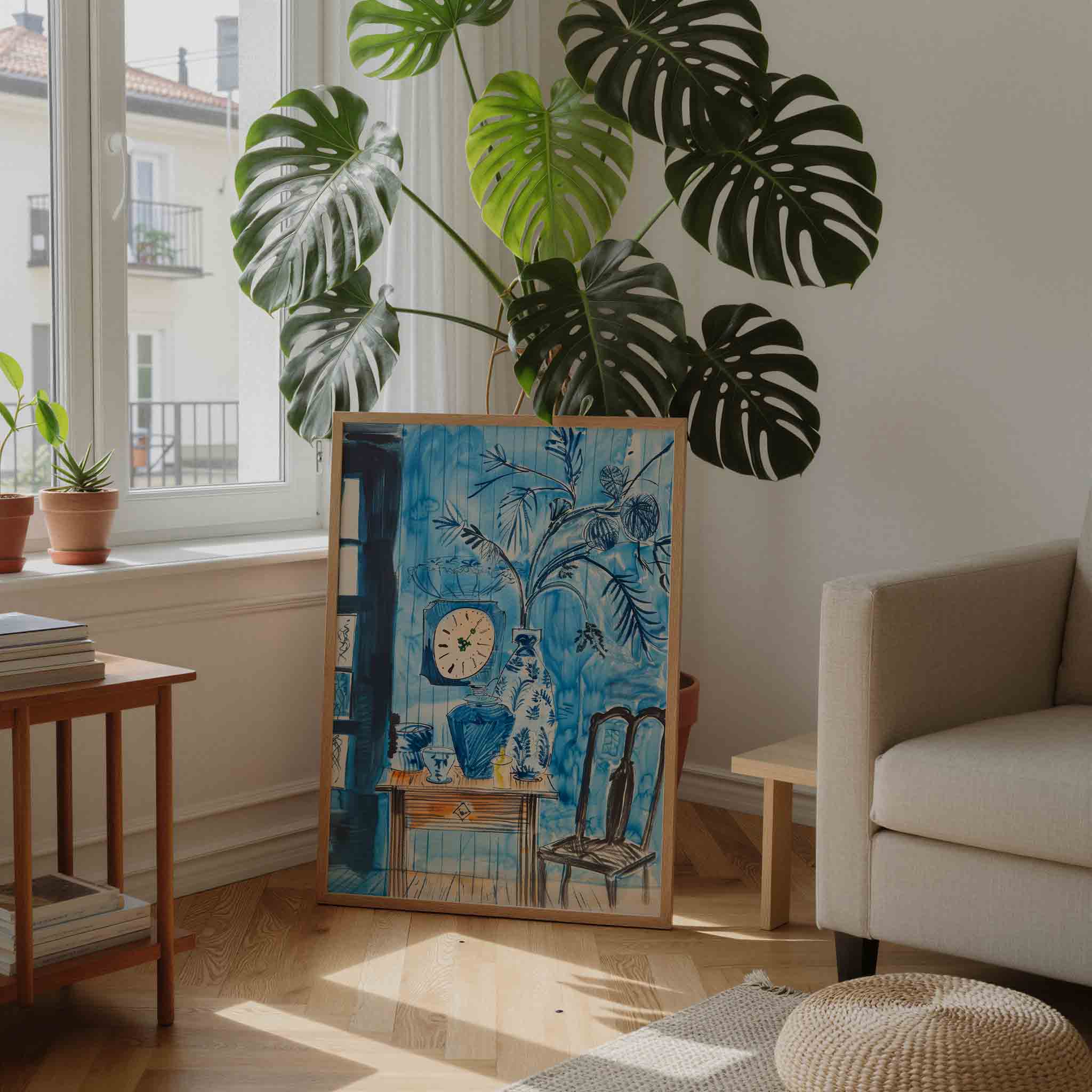 Blauwe interieur Poster