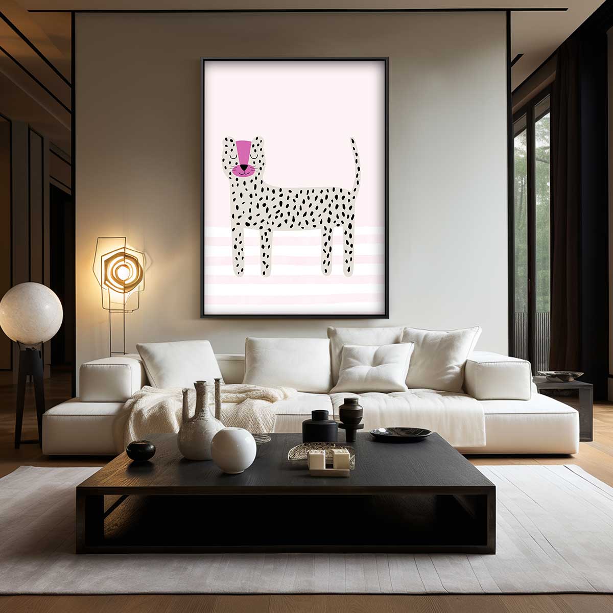 Schattige Roze Luipaard Illustratie Kunstwerk-canvas-dibond-plexiglas-wanddecoratie-WallArtistic