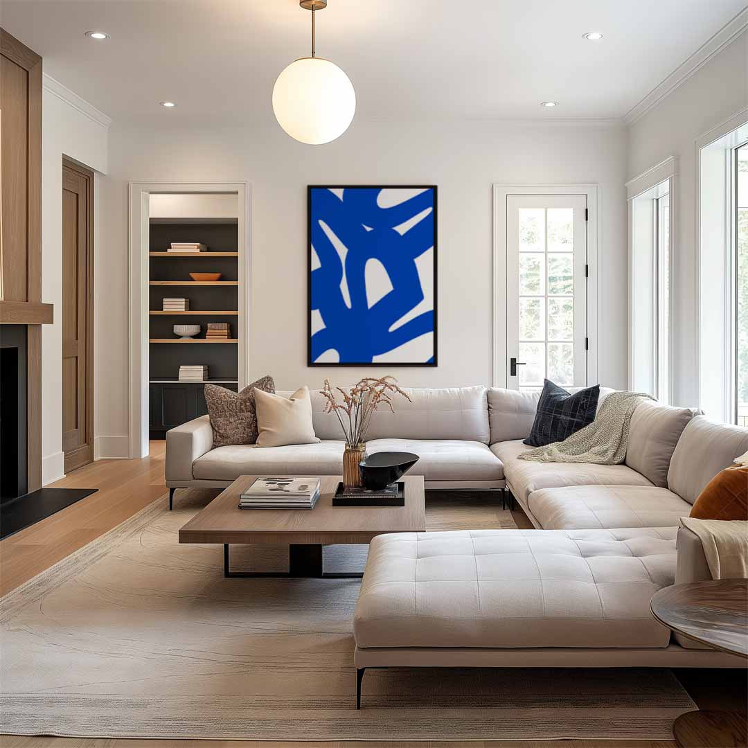 Dynamische Blauwe Krabbels Kunstwerk-canvas-dibond-plexiglas-wanddecoratie-WallArtistic