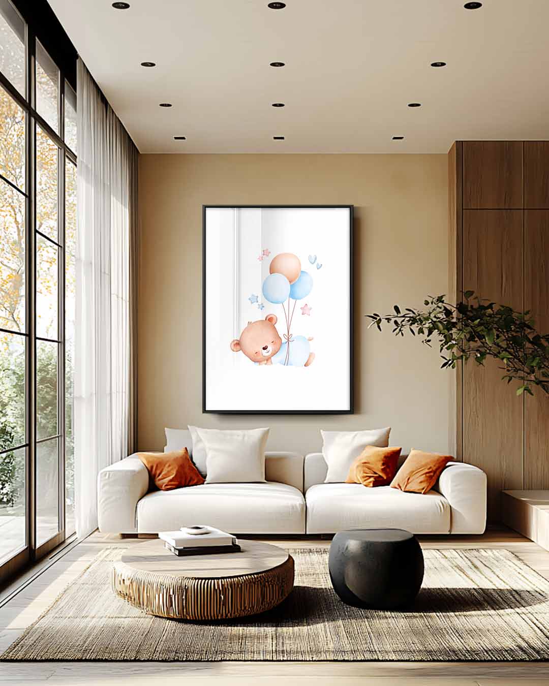 Dromerig Beertje met Ballonnen Kunstwerk-canvas-dibond-plexiglas-wanddecoratie-WallArtistic
