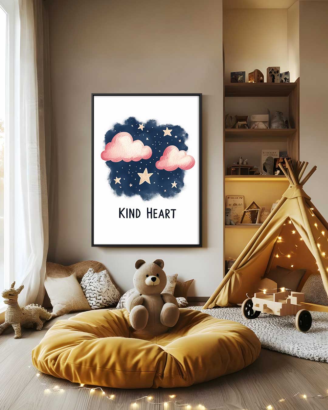 Droomachtige Wolken en Sterren Illustratie Kunstwerk-canvas-dibond-plexiglas-wanddecoratie-WallArtistic
