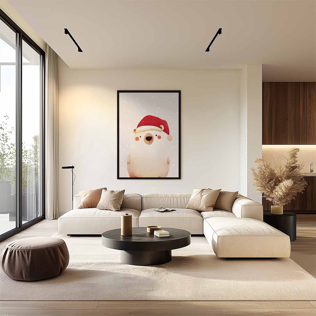 Schattige Kerstbeer Illustratie Kunstwerk-canvas-dibond-plexiglas-wanddecoratie-WallArtistic
