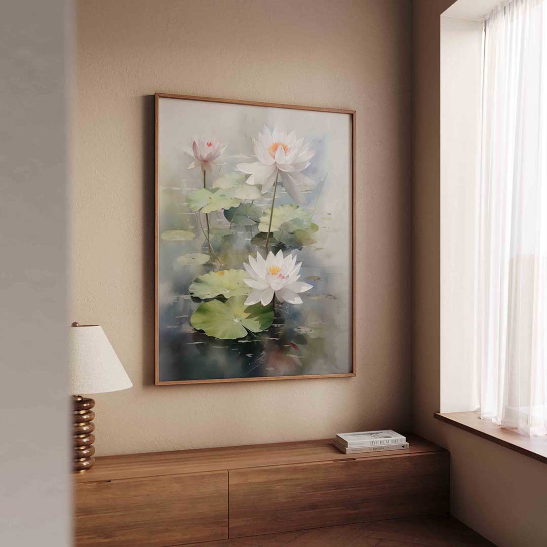 Witte waterlelies Poster