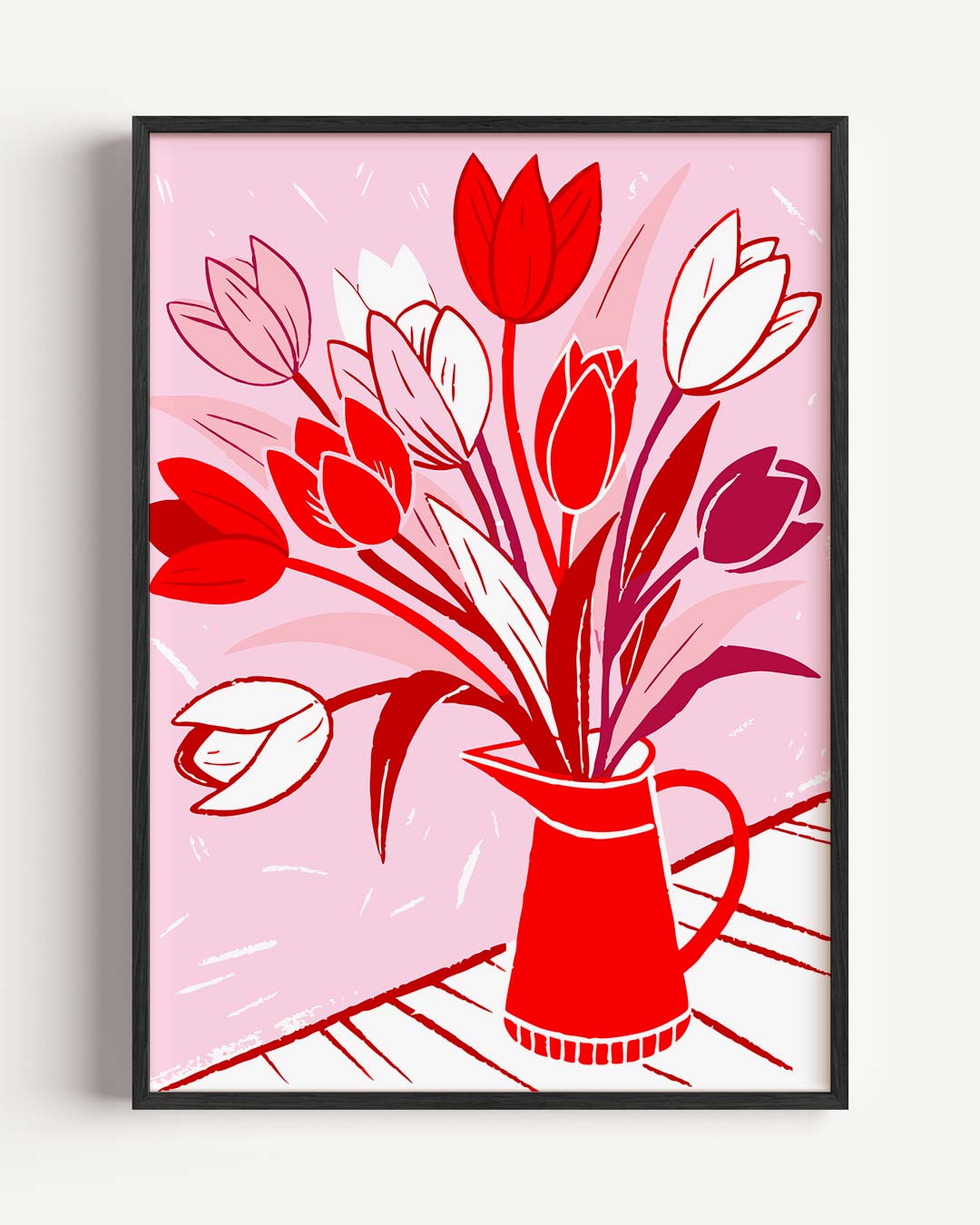 Bloeiende Tulpen in Rode Vaas Poster-WallArtistic