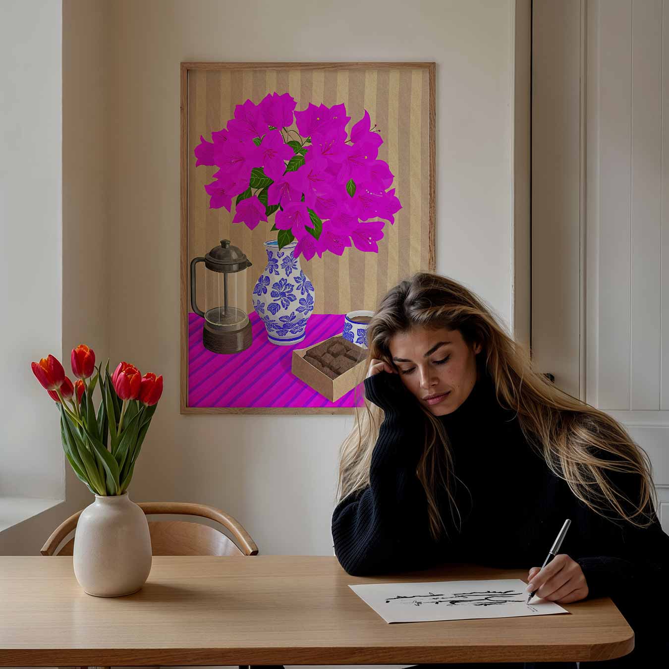 Bloemen en Koffie Poster-WallArtistic