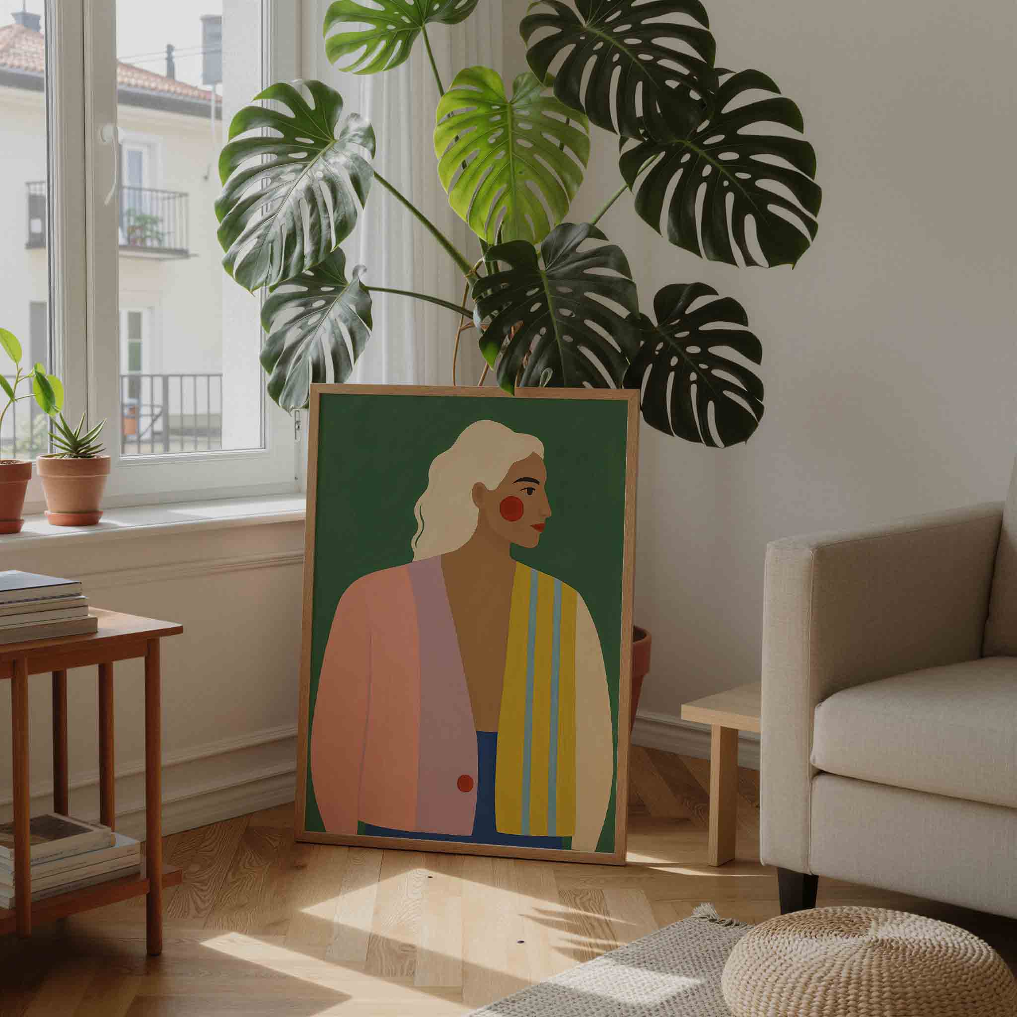 Vrouwelijk profiel met kleurrijke kleding Poster