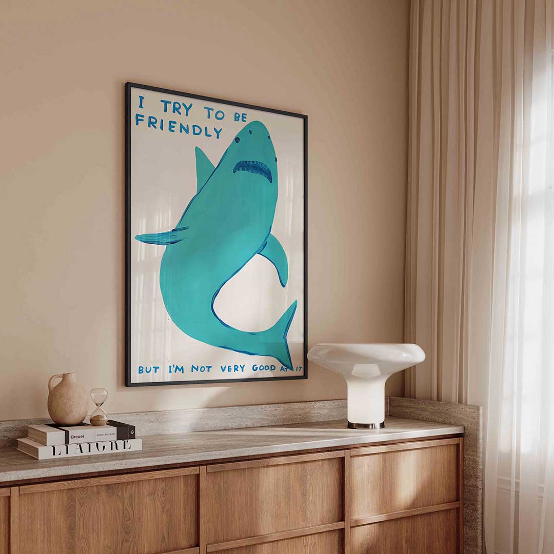 Blauwe haai met tekst Poster