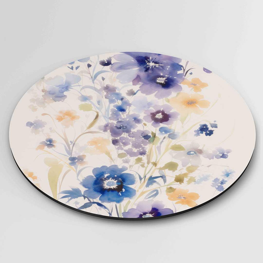 Bloemen in blauw en oranje Muurcirkel