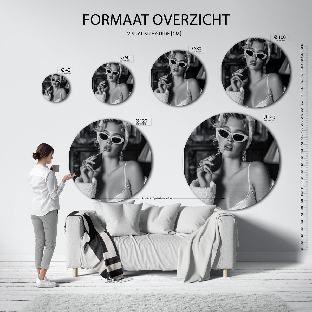 Vrouw met zonnebril Muurcirkel