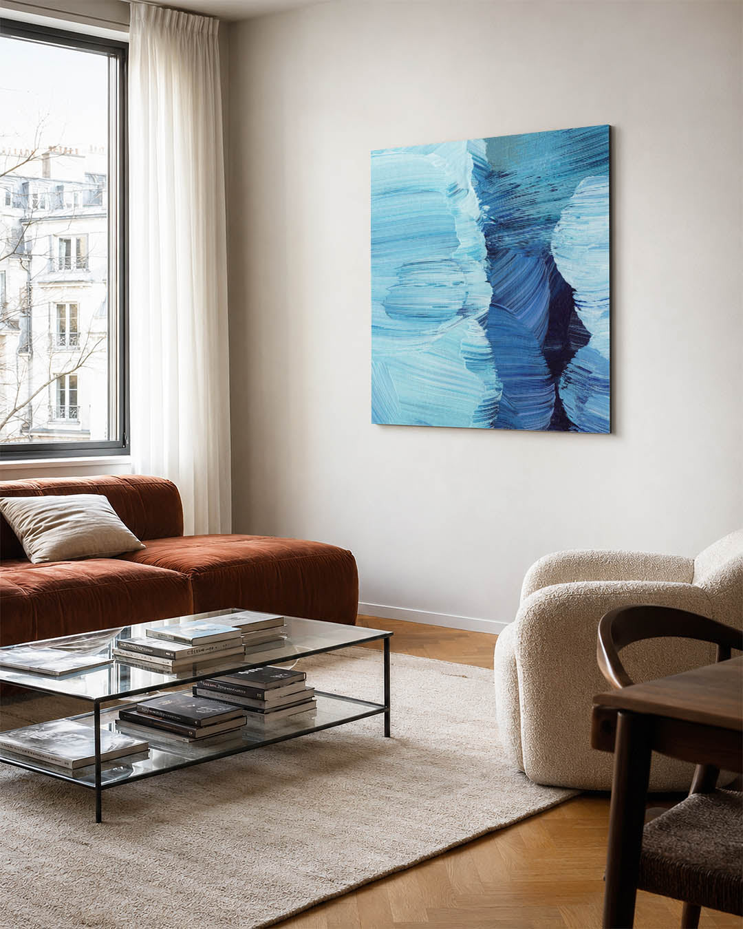 Dynamische blauwe borstels Kunstwerk