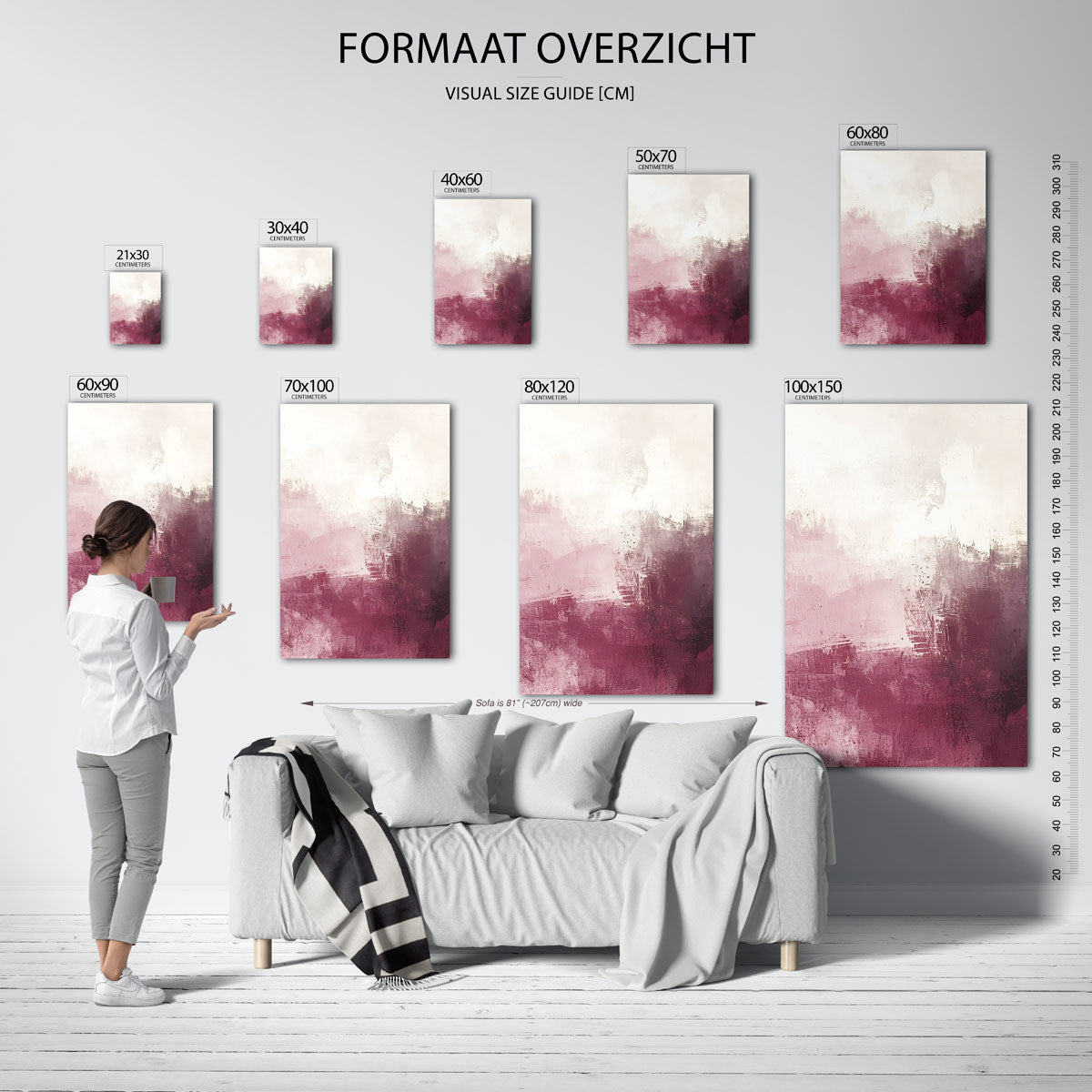 Abstracte roze en witte Poster
