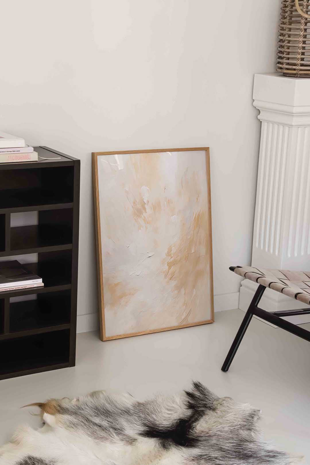Beige en witte abstracte Poster