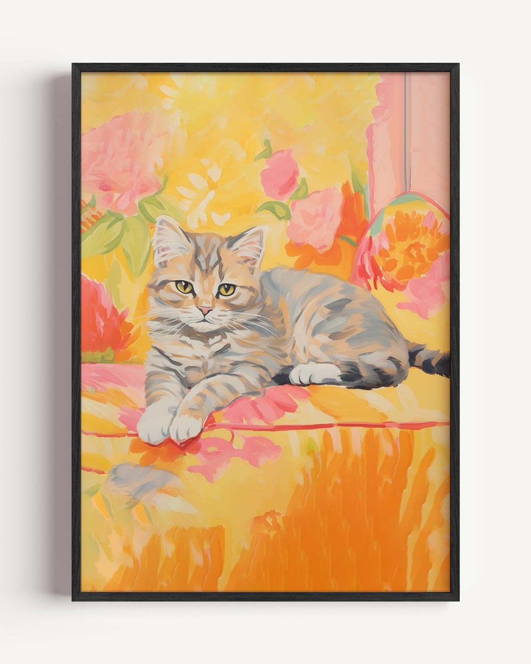 Vrolijke Kattenposter met Bloemen Poster-WallArtistic
