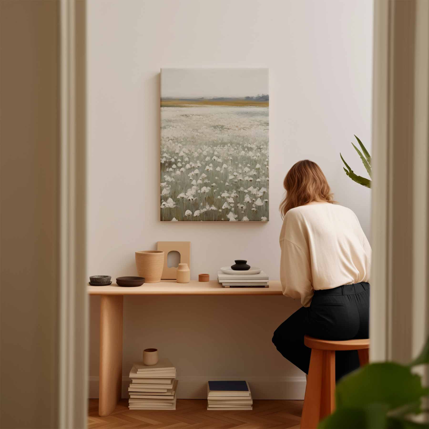 Veld van Witte Bloemen Kunstwerk-canvas-dibond-plexiglas-wanddecoratie-WallArtistic
