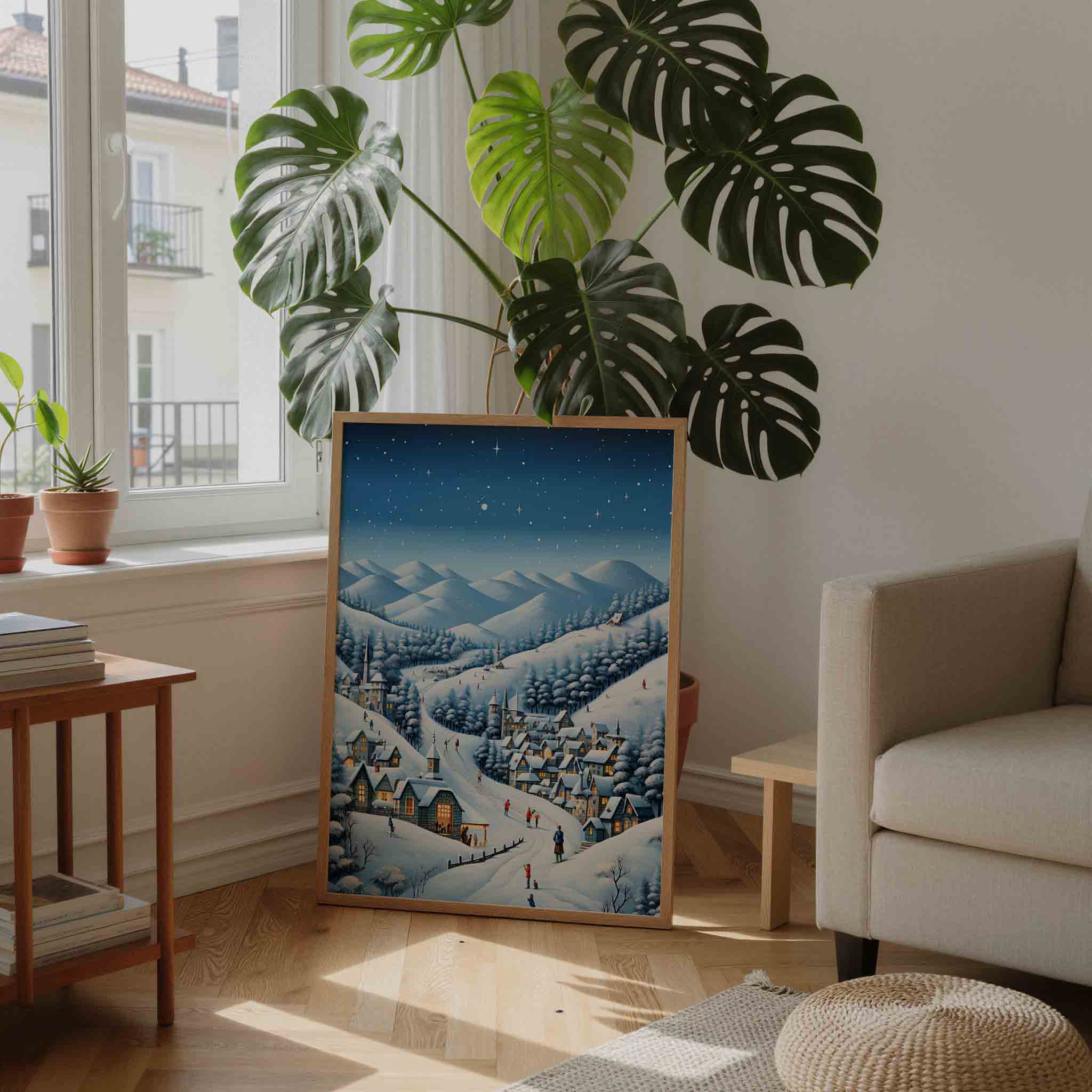 Winterdorp in de bergen Poster