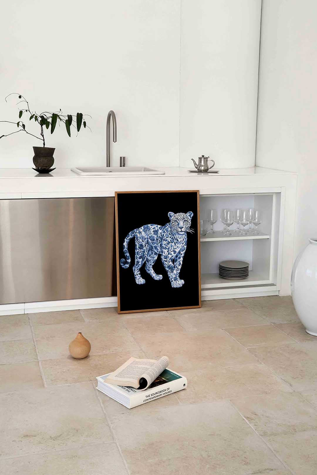 Luipaard met bloemen Poster