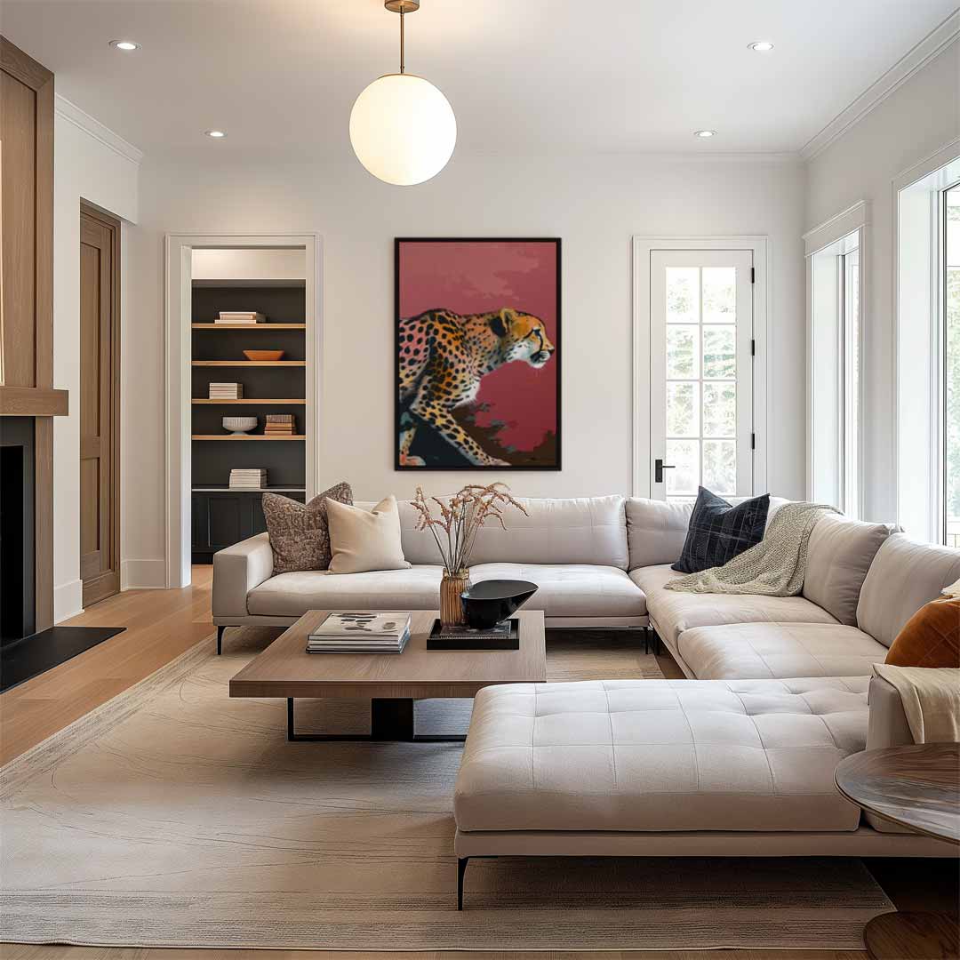Sierlijke Jachtluipaard in Beweging Kunstwerk-canvas-dibond-plexiglas-wanddecoratie-WallArtistic