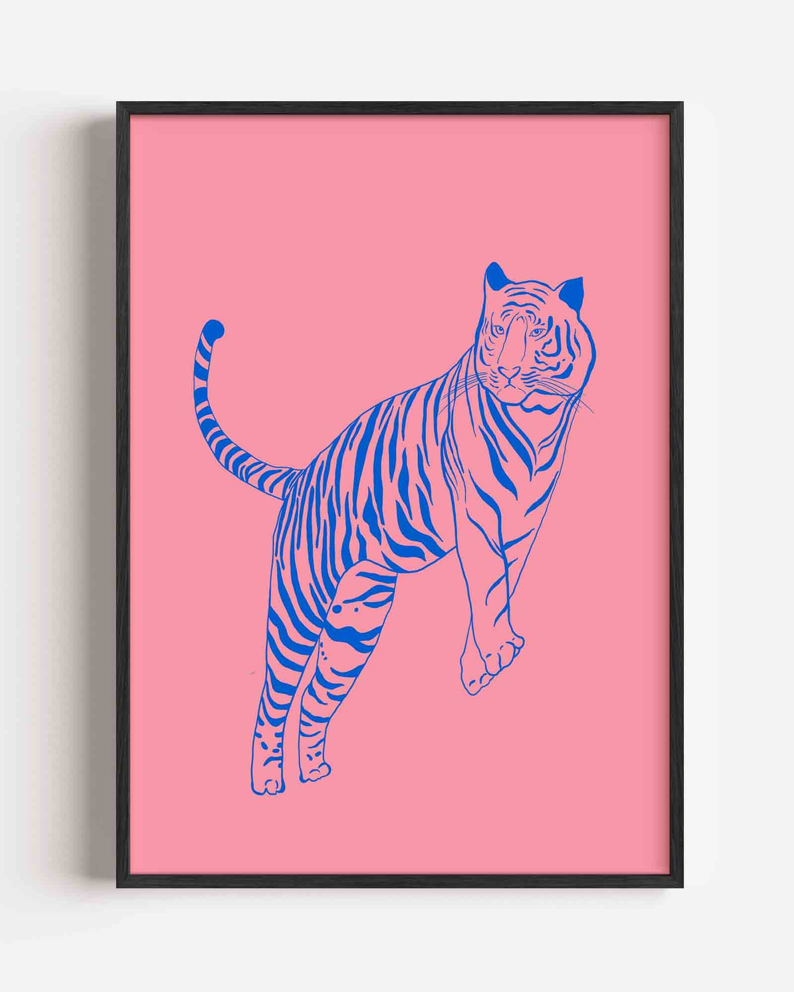 Tijger op roze achtergrond Poster