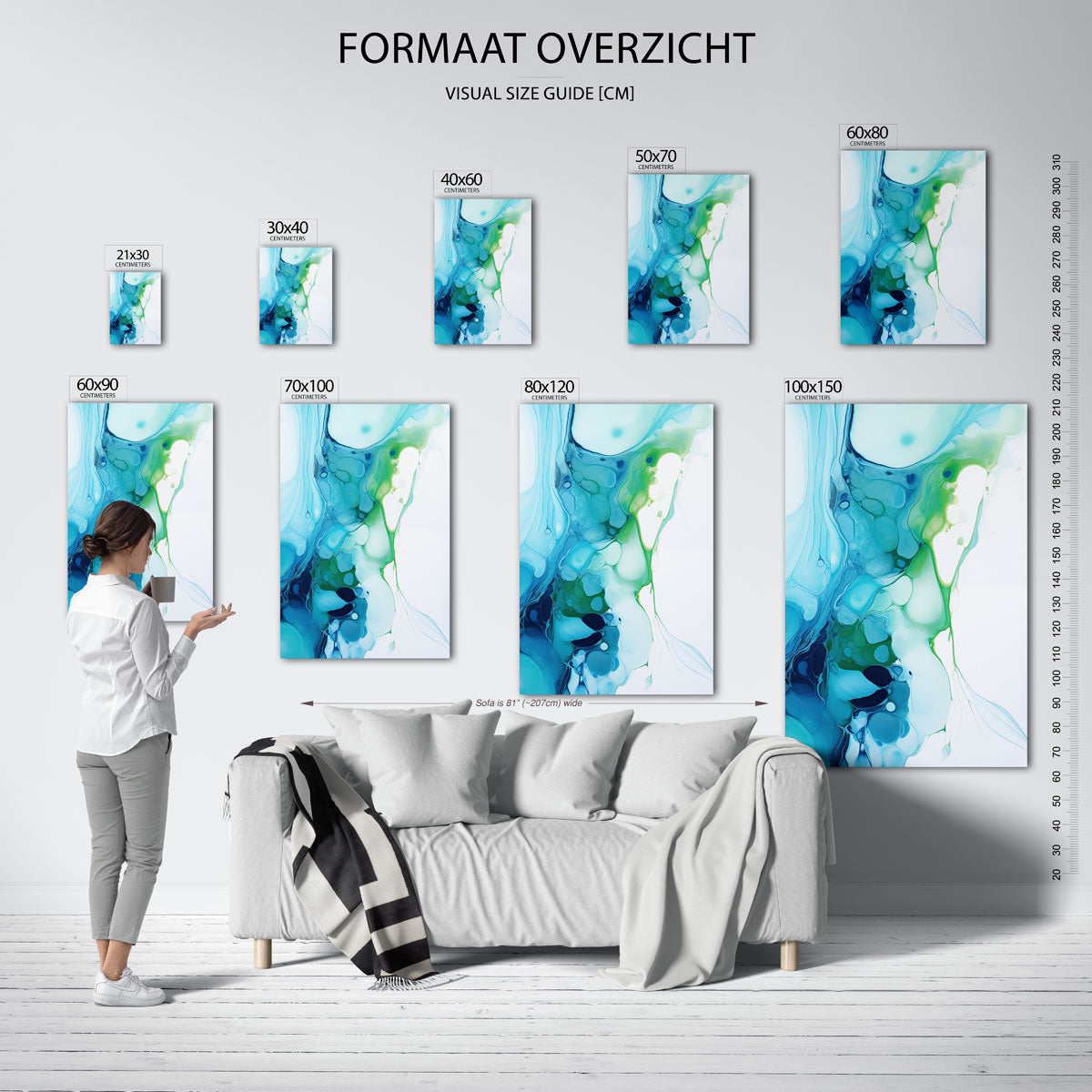 Abstracte blauwe en groene Poster