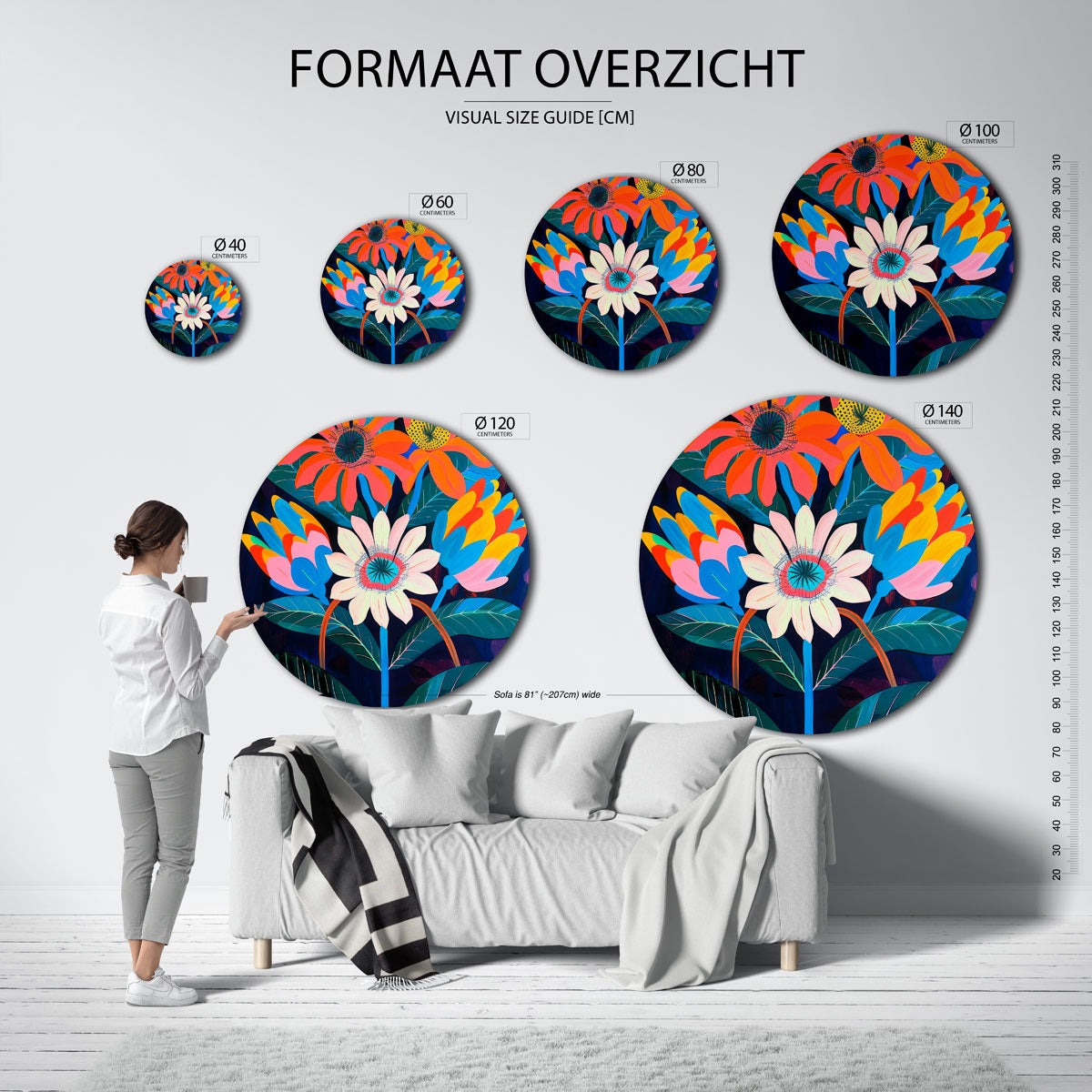 Bloemen en bladeren Muurcirkel