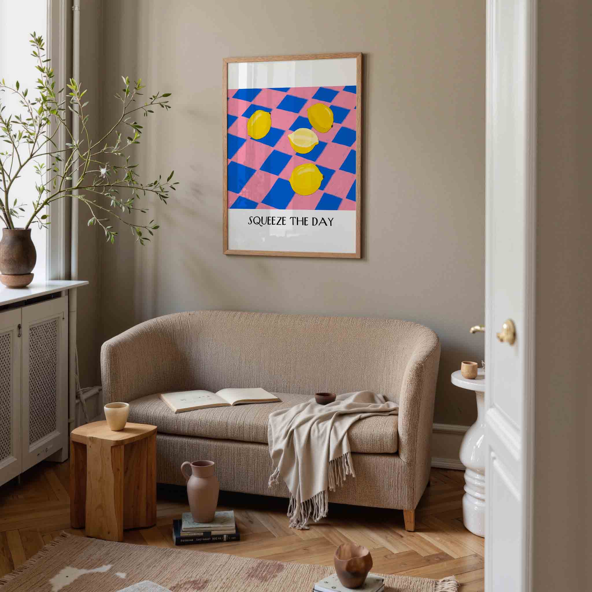 Citroenen op geruit patroon Poster