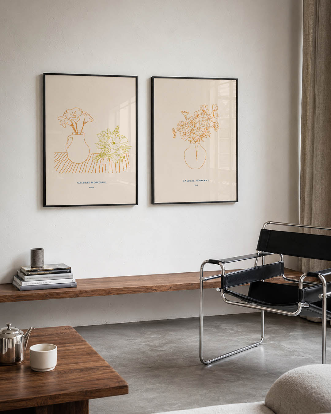 Lijnenspel en bloemen Posterset