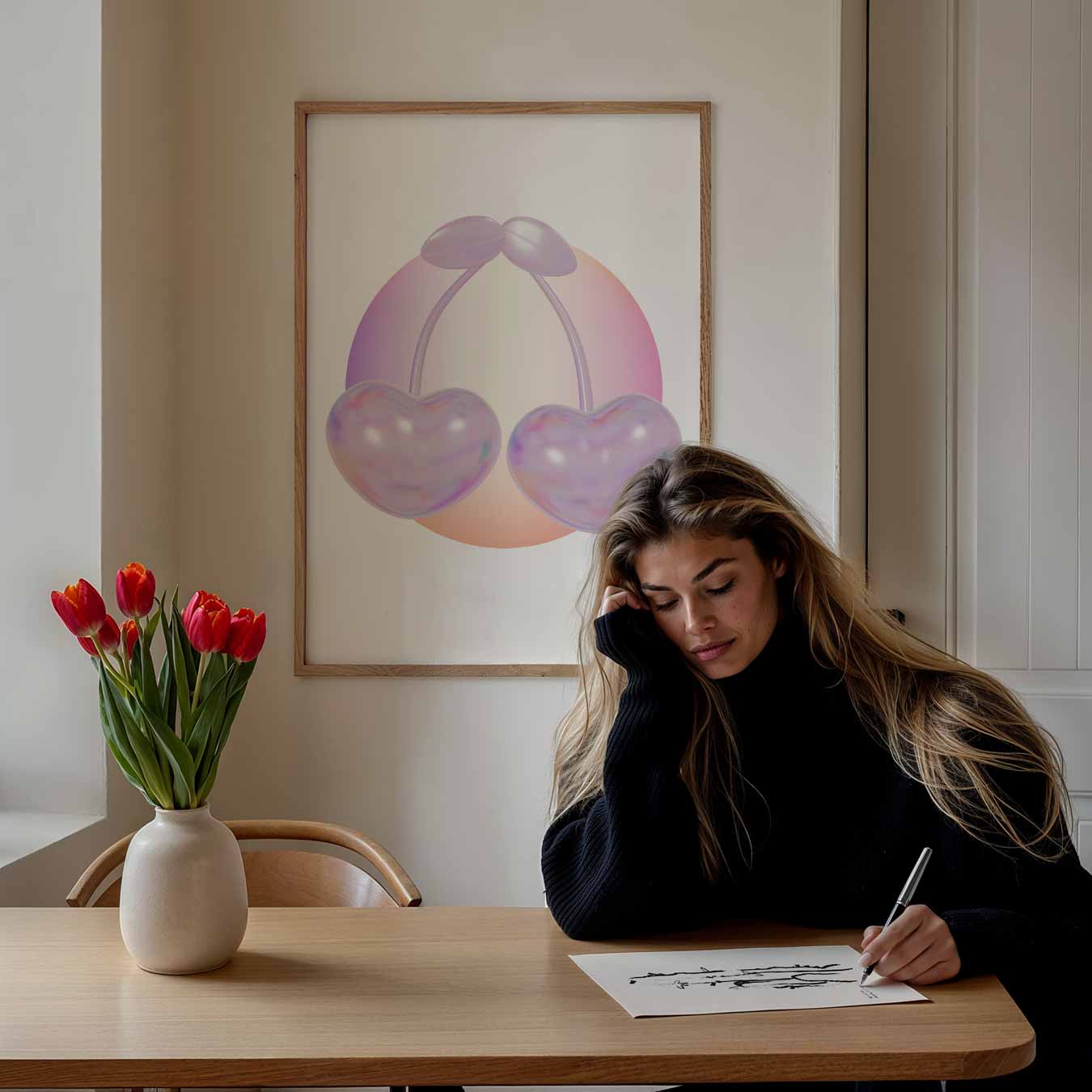 Zachte Pastel Kersen Poster-WallArtistic