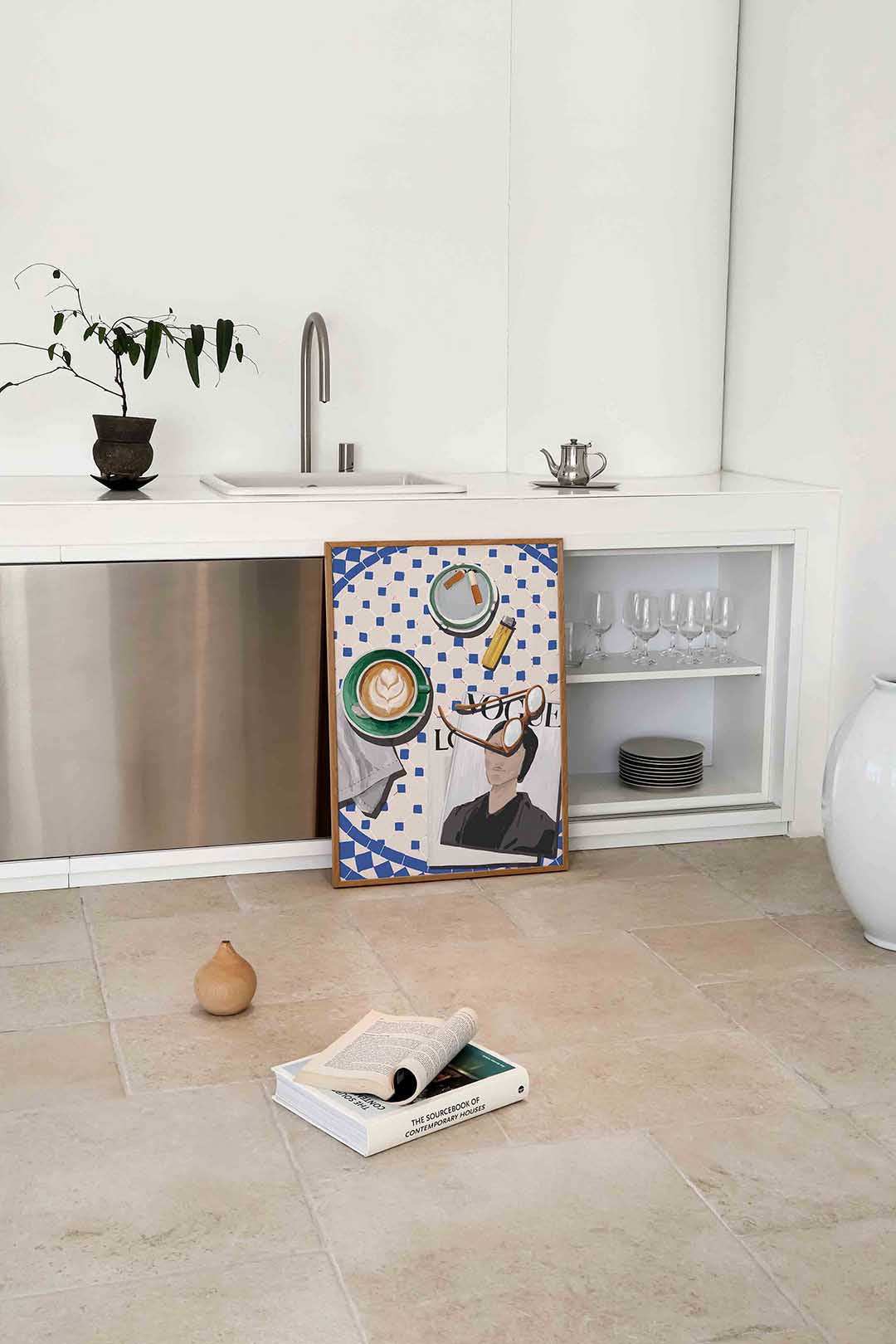 Tafel met koffie en tijdschrift Poster