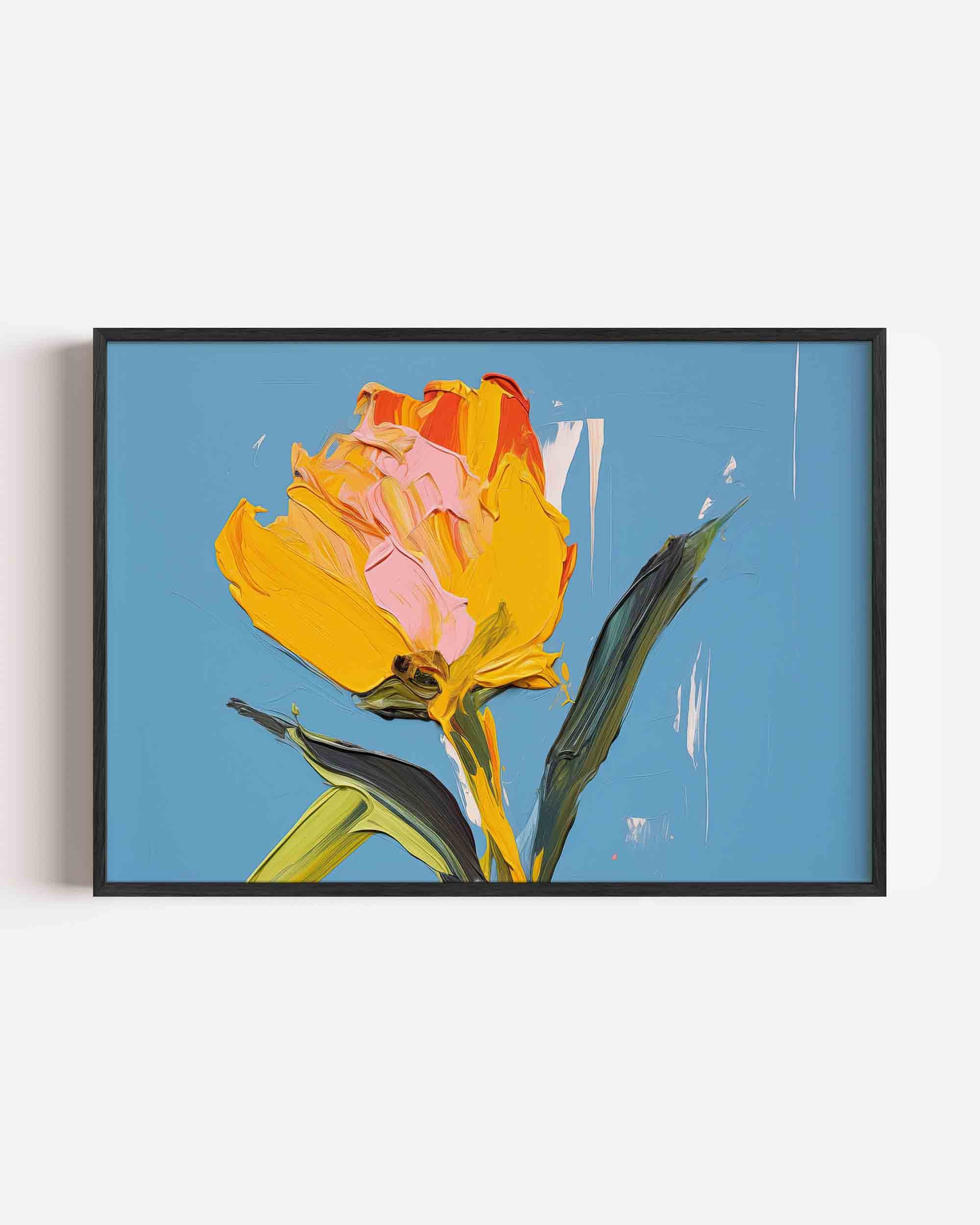 Tulp op blauwe achtergrond Poster
