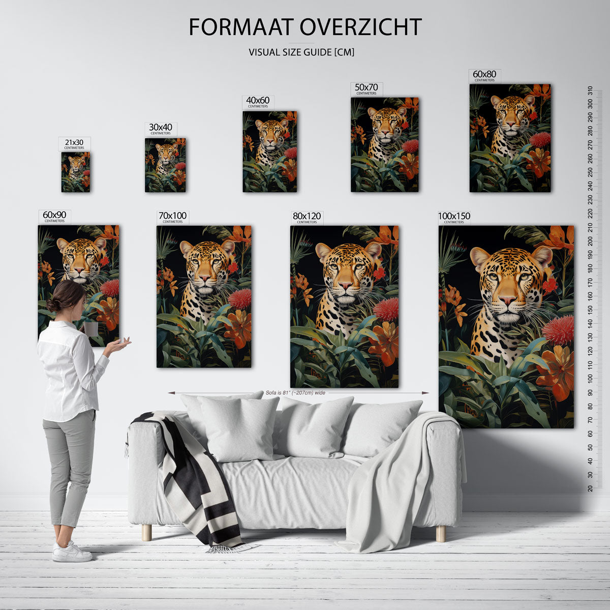 Luipaard tussen tropische bloemen Poster