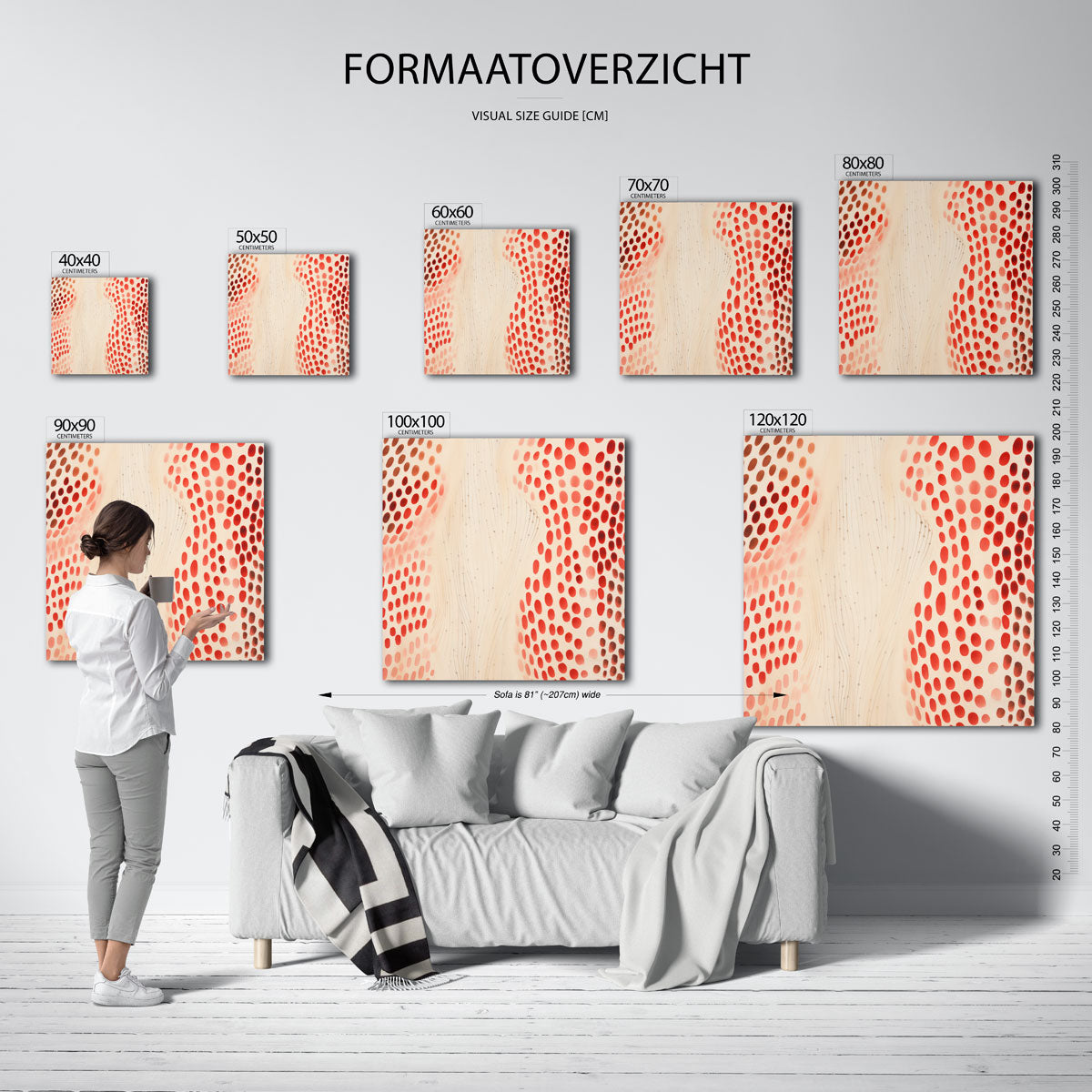 Rode stippen en lijnen Poster