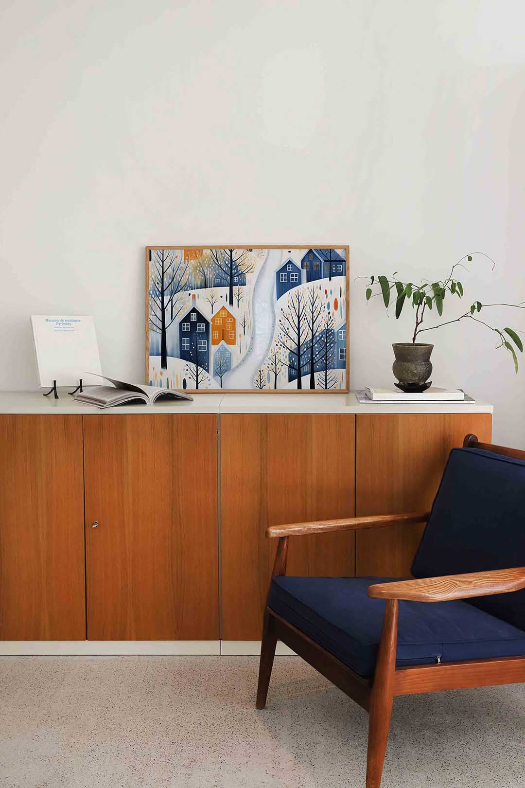 Sneeuwlandschap met huizen Poster