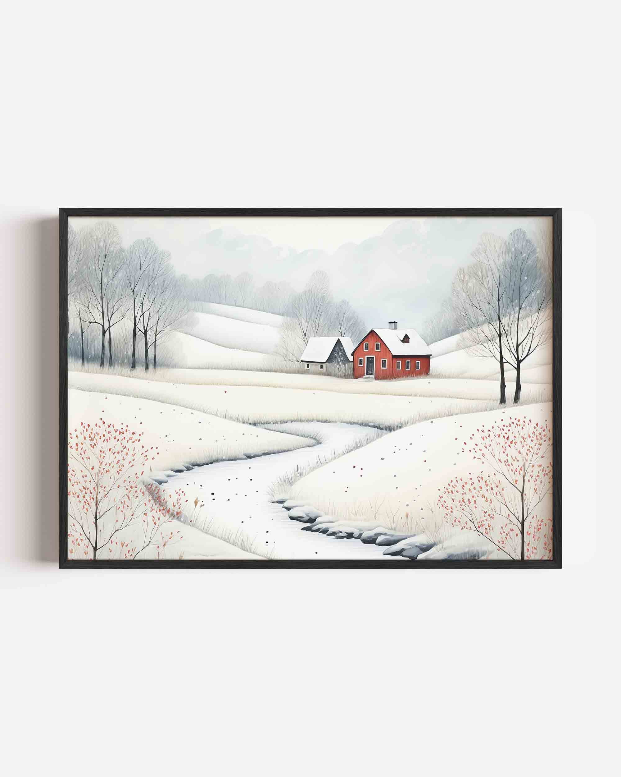 Landschap met rode boerderij Poster